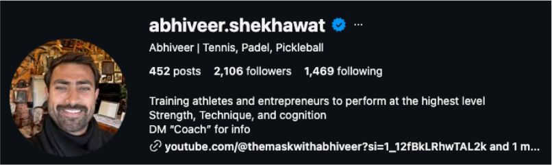 Abhiveer Shekhawat Instagram profile