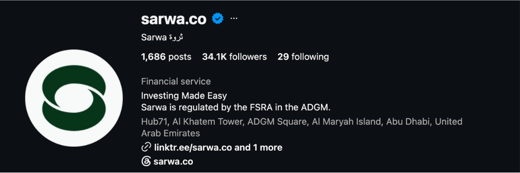 Sarwa Instagram profile