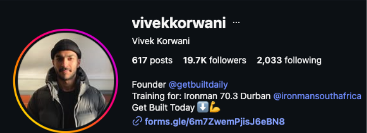 Vivek Korwani Instagram profile